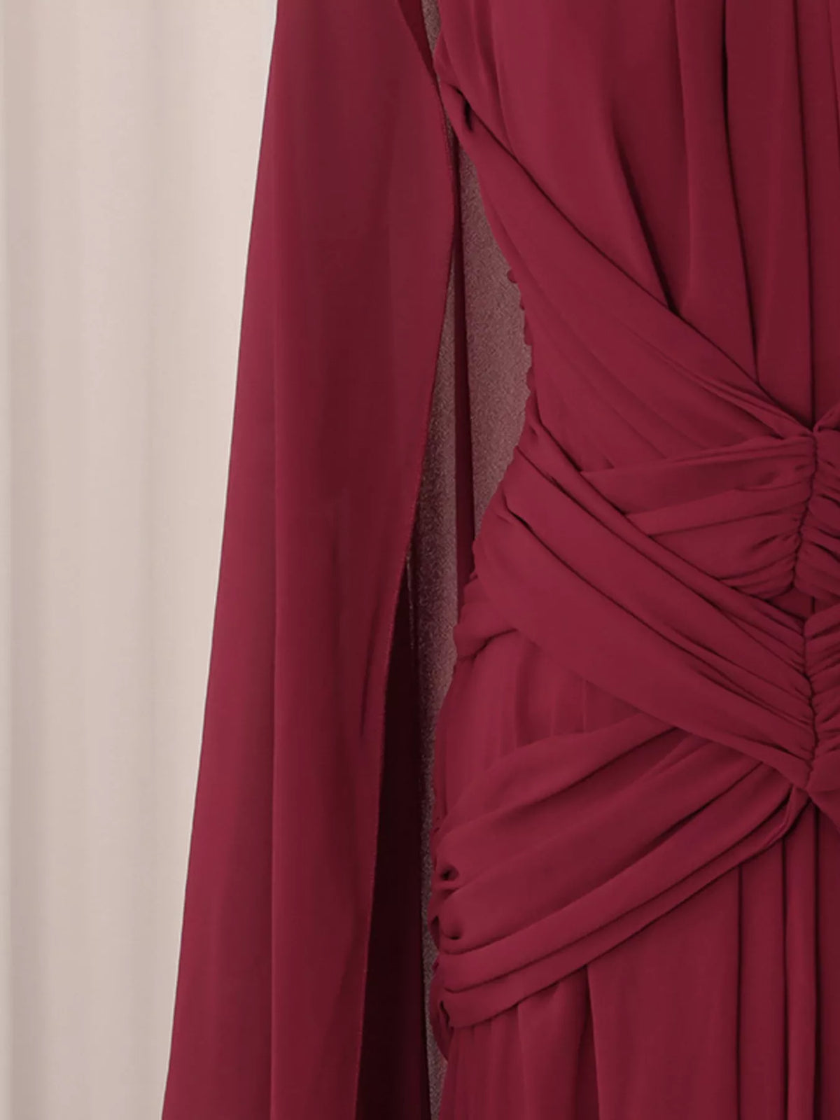 Women's Red Ruched Halter Neck Cape Maxi Dress - Red