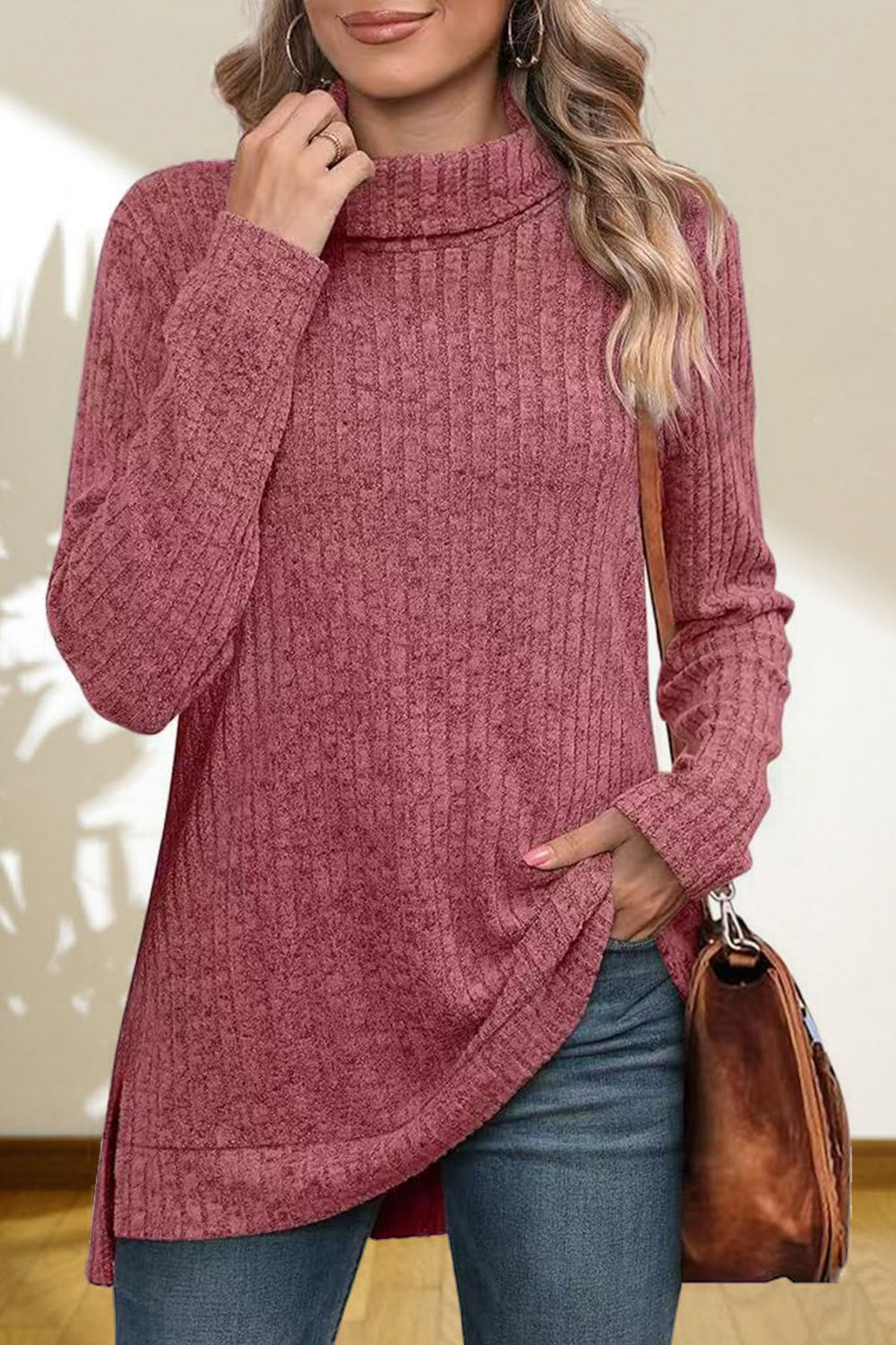 Women's Turtleneck High Low Top