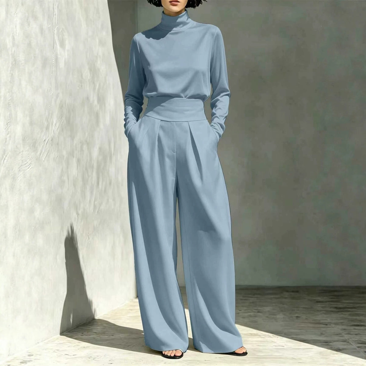 Women's 2026 Fall Winter New Arrival Women Solid Color Turtleneck Long Sleeve Top Long Pants Casual Outfit Set For European American Market