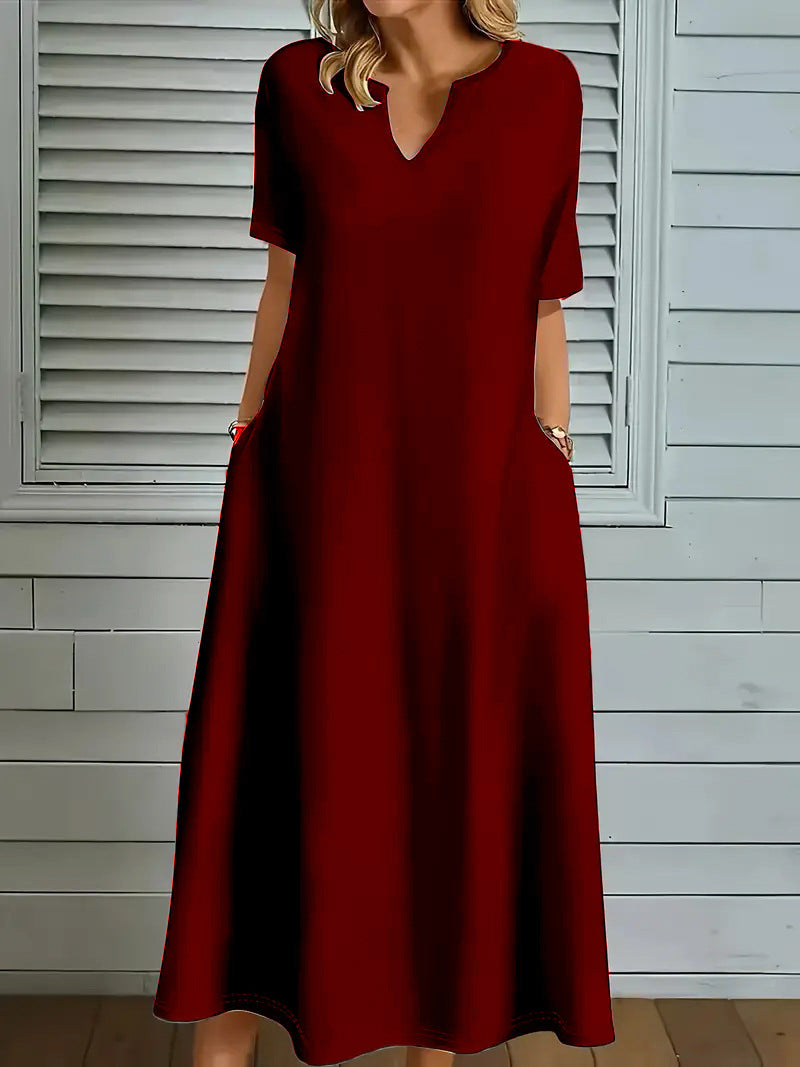 Women's Solid-Color V-Neck Summer Dress