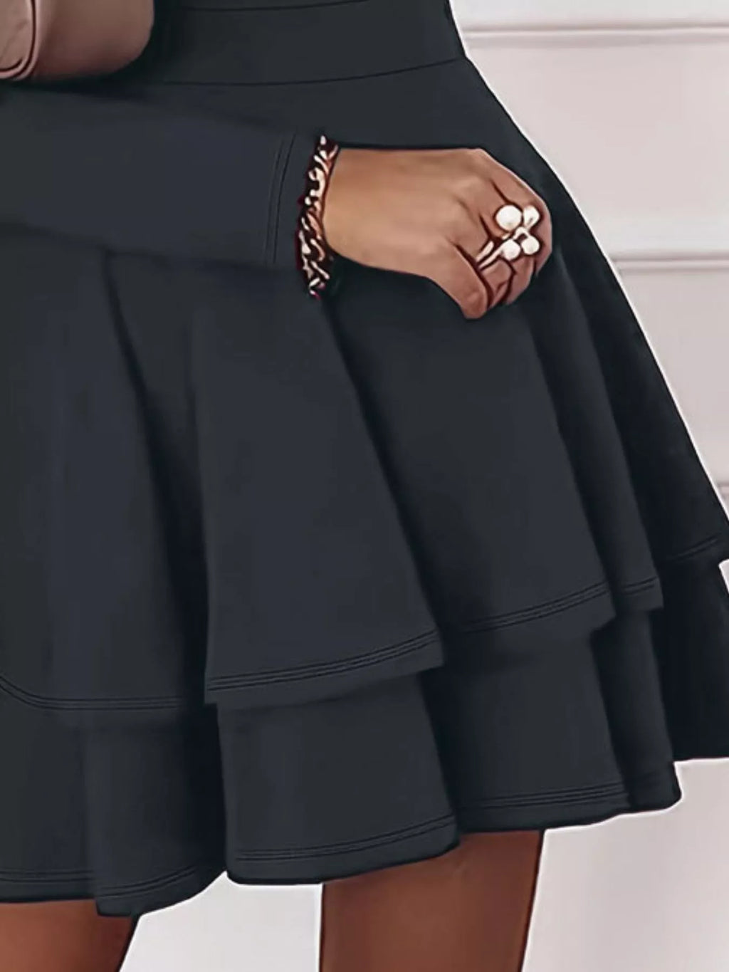 Women's V-Neck Long Sleeve Layered Ruffle Mini Dress