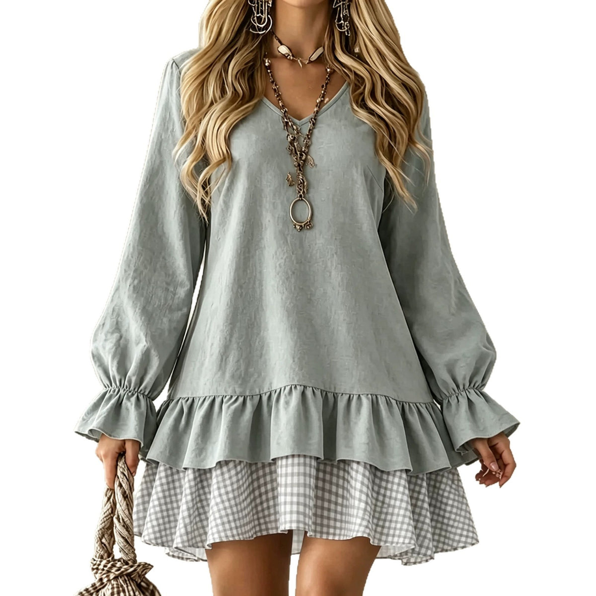 style V-neck Long-sleeved Dress
