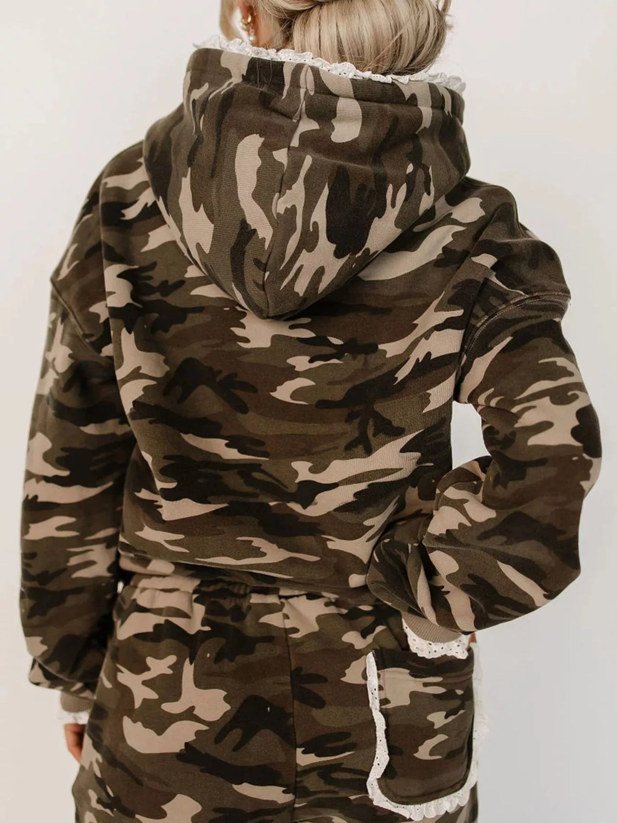 Women's Lace Trim Kangaroo Pocket Hoodie