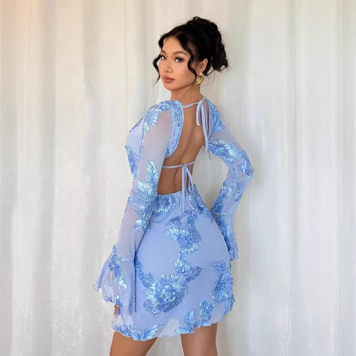 Backless Trumpet-sleeve Bodycon Dress