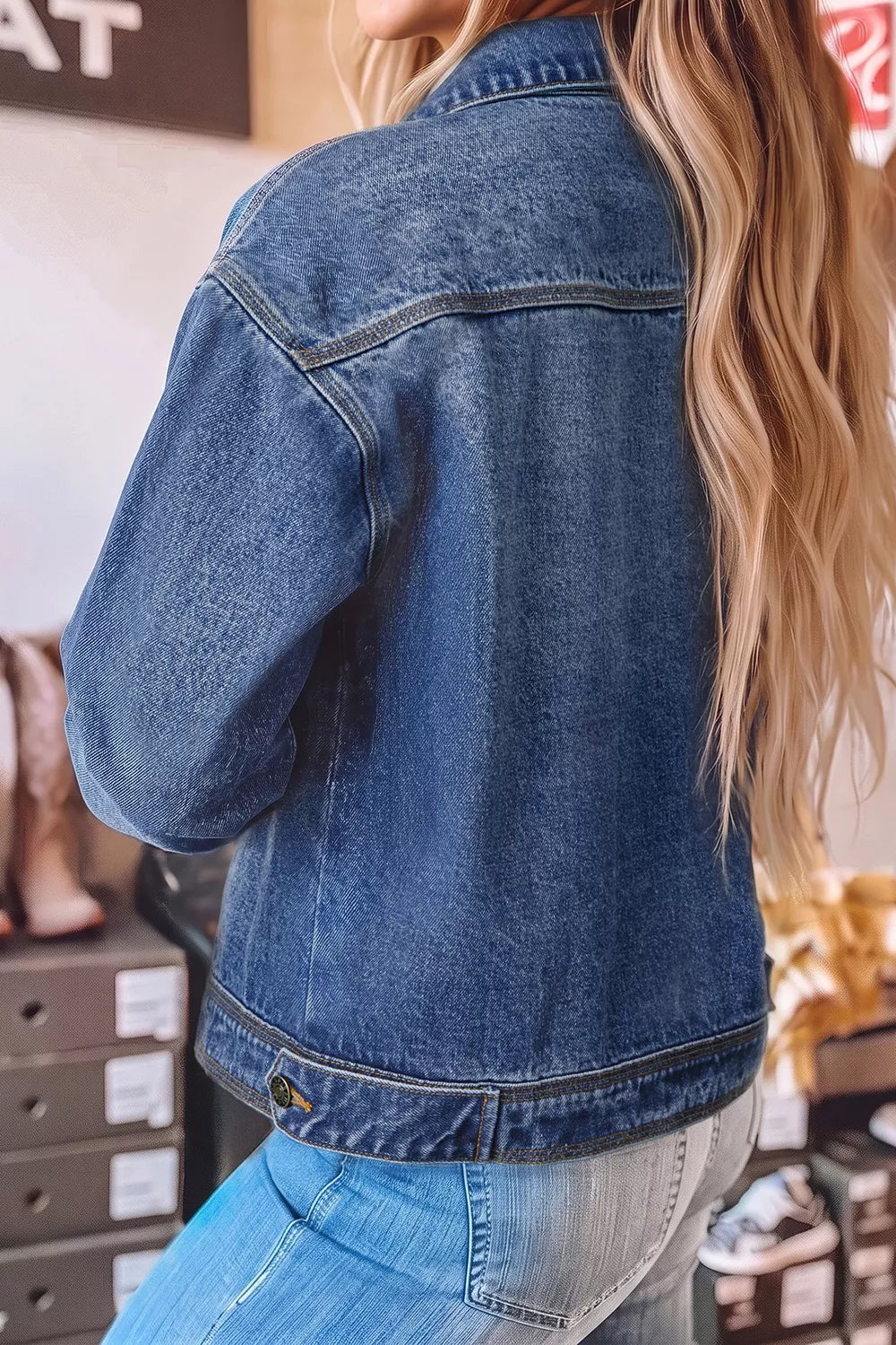 Women's Medium Button Up Dropped Shoulder Denim Jacket - Medium