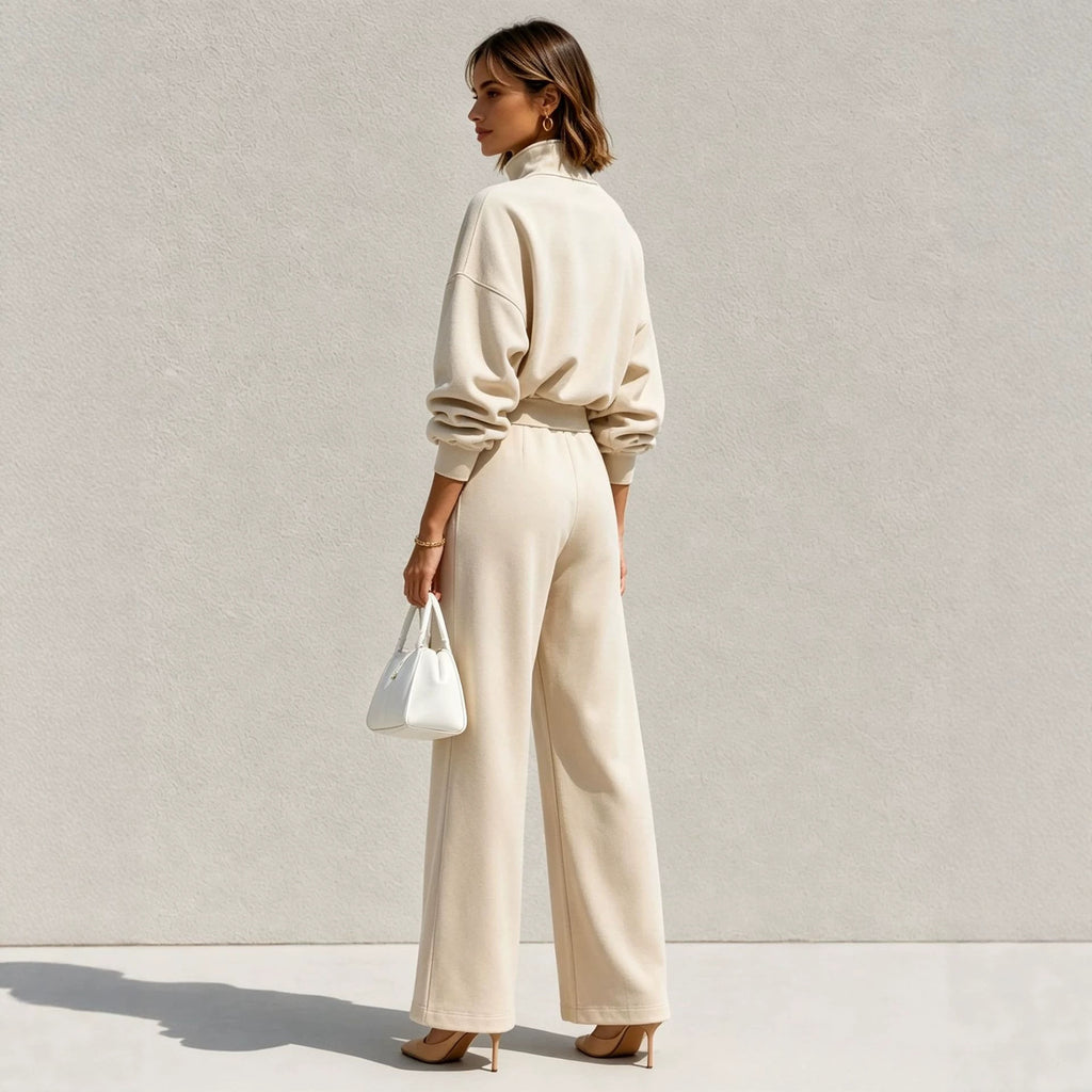 Women's Half-Zip Hoodie Wide-Leg Pants Set