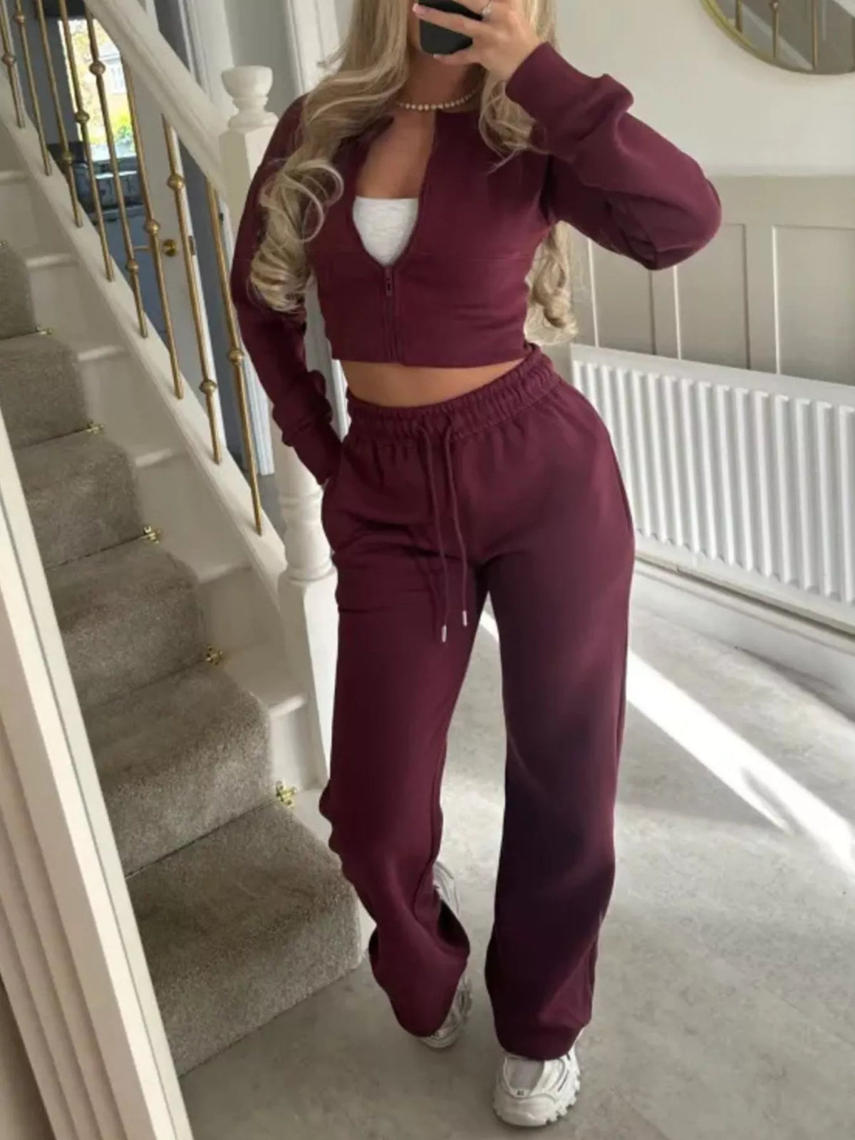 Women's Zip-Up Crop Hoodie and High-Waisted Pants Set