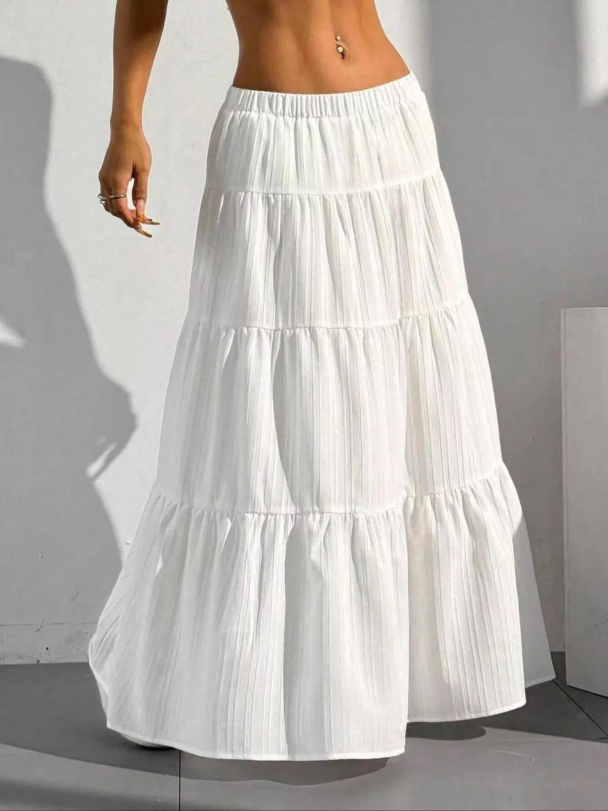 Women's Flowy Tiered Maxi Skirt - White
