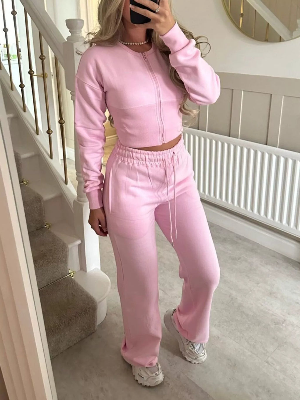 Women's Zip-Up Crop Hoodie and High-Waisted Pants Set