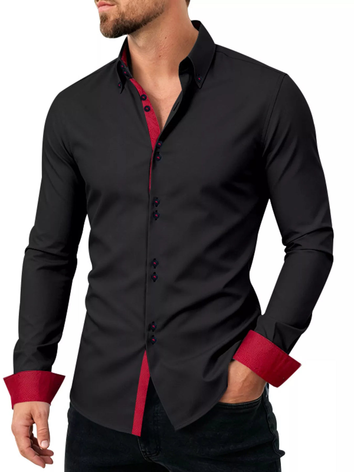 Men's Full Size Slim Fit Contrast Trim Shirt Plus Size