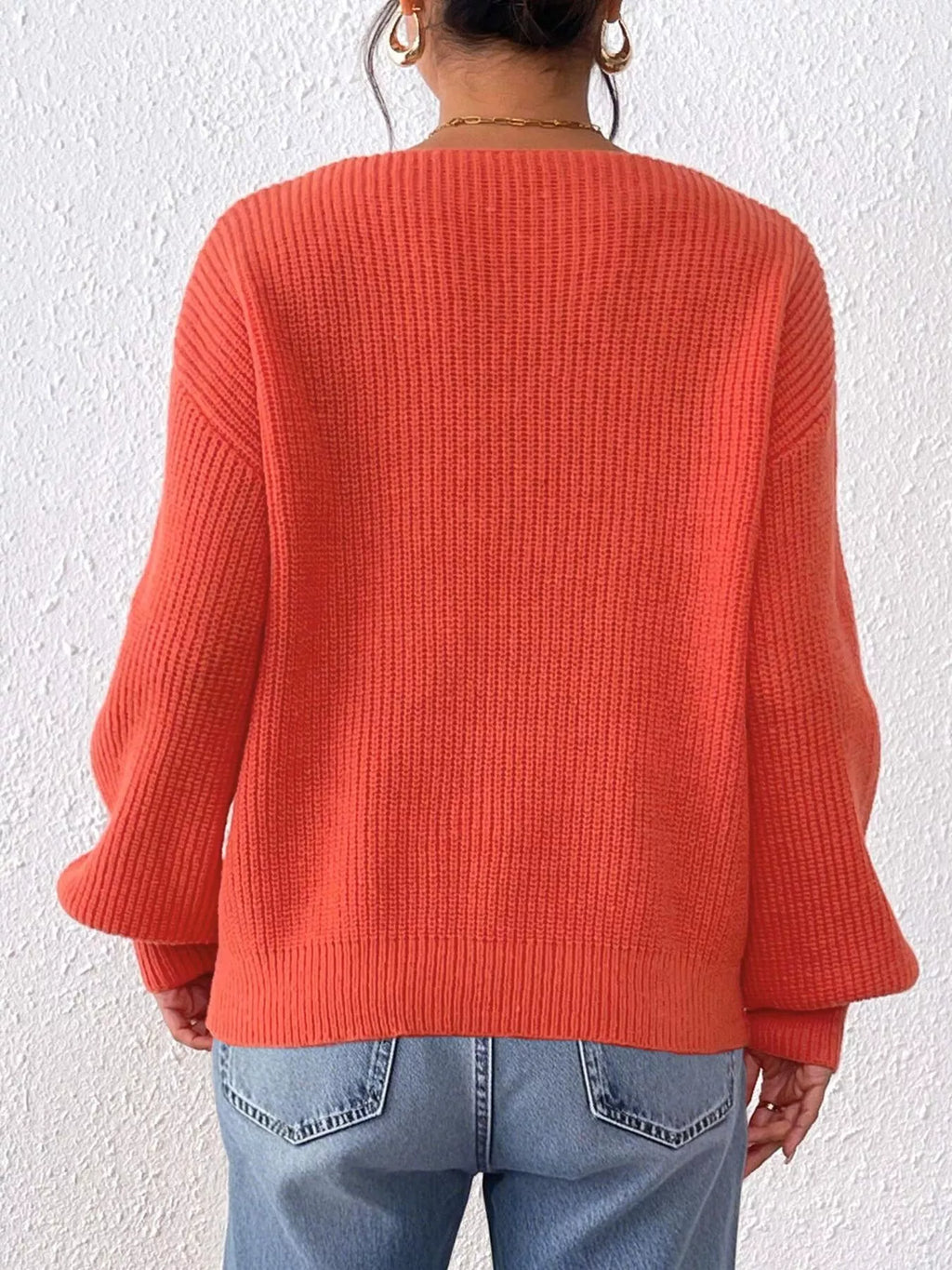 Women's Bow-Tie Sleeve V-Neck Sweater