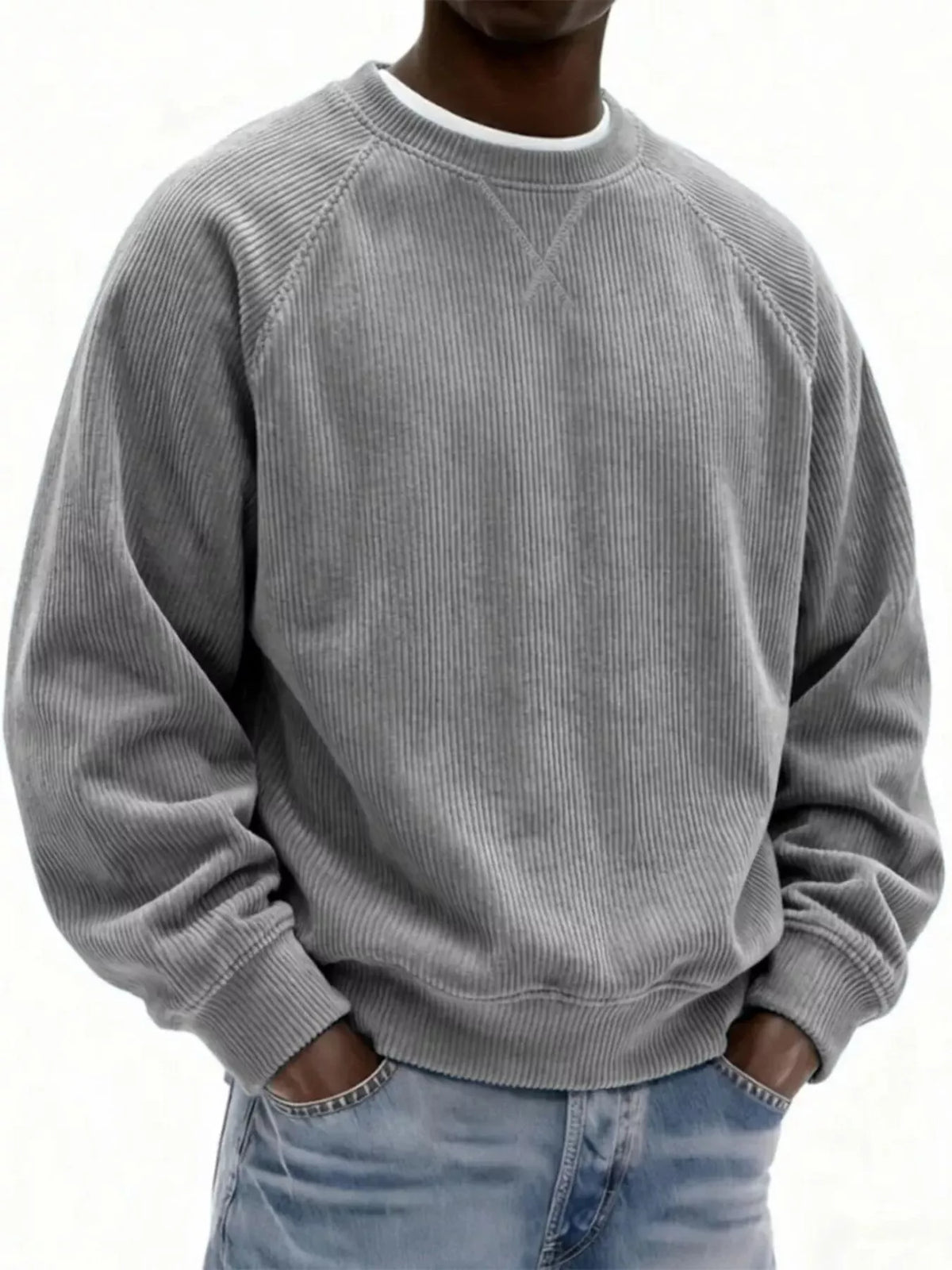 Men's Full Size Corduroy Crew Neck Sweatshirt Plus Size