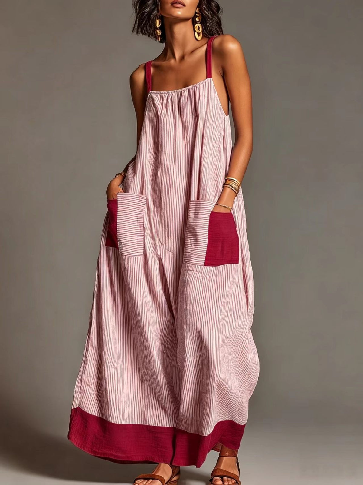 Striped High-end Slip Dress, New Summer Product, Elegant Long Dress For Women For Travel And Vacation