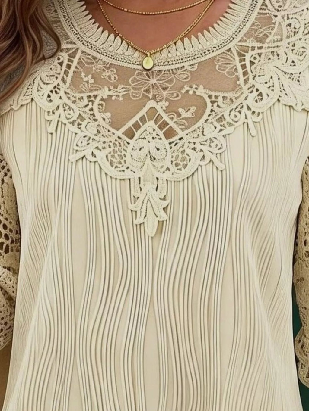 Women's Lace Patchwork Long Sleeve Blouse