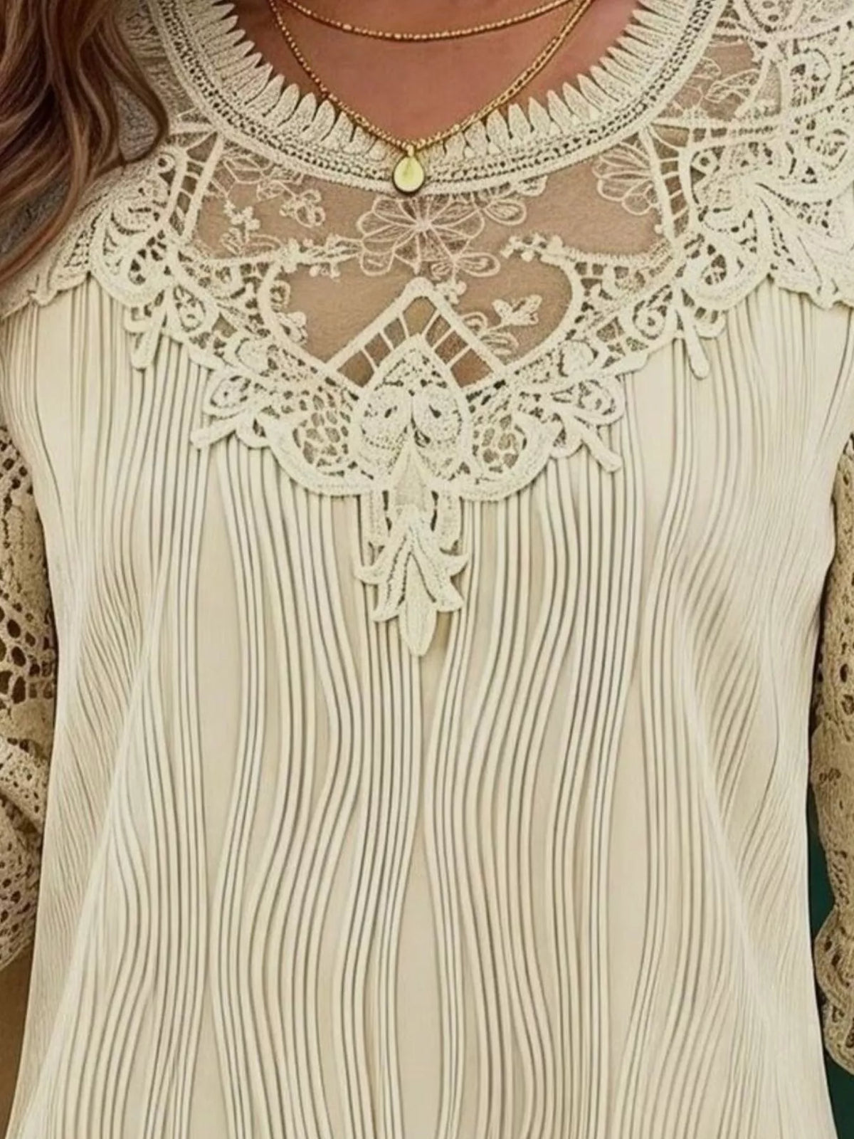 Women's Lace Patchwork Long Sleeve Blouse