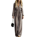 Womens Casual Belted V-neck One-piece Jumpsuit With A Fitted Waist