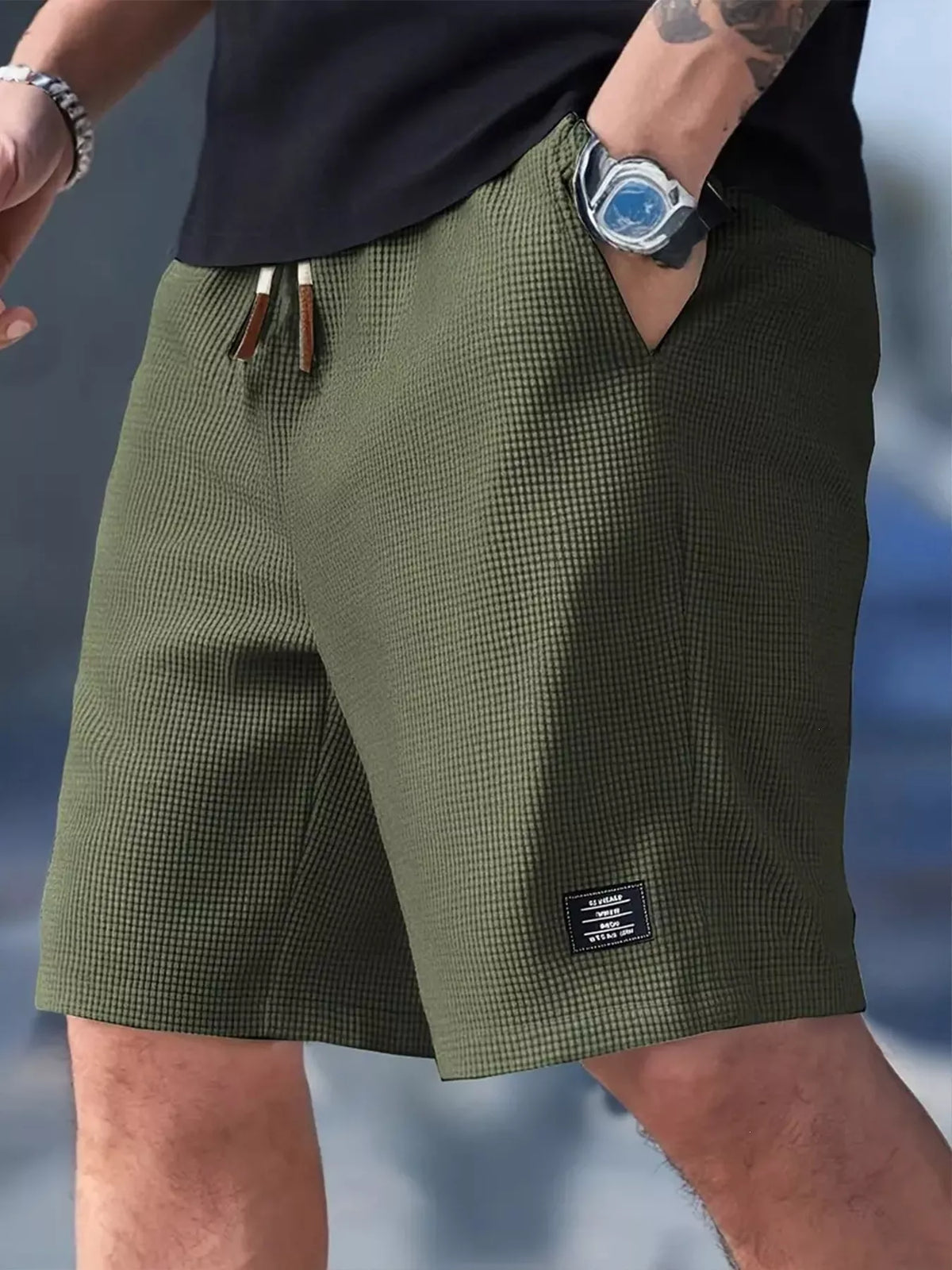 Men's Full Size Waffle Knit Drawstring Casual Shorts Plus Size