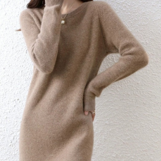 Mid-length Loose-fitting Figure-flattering Sweater Dress For Layering