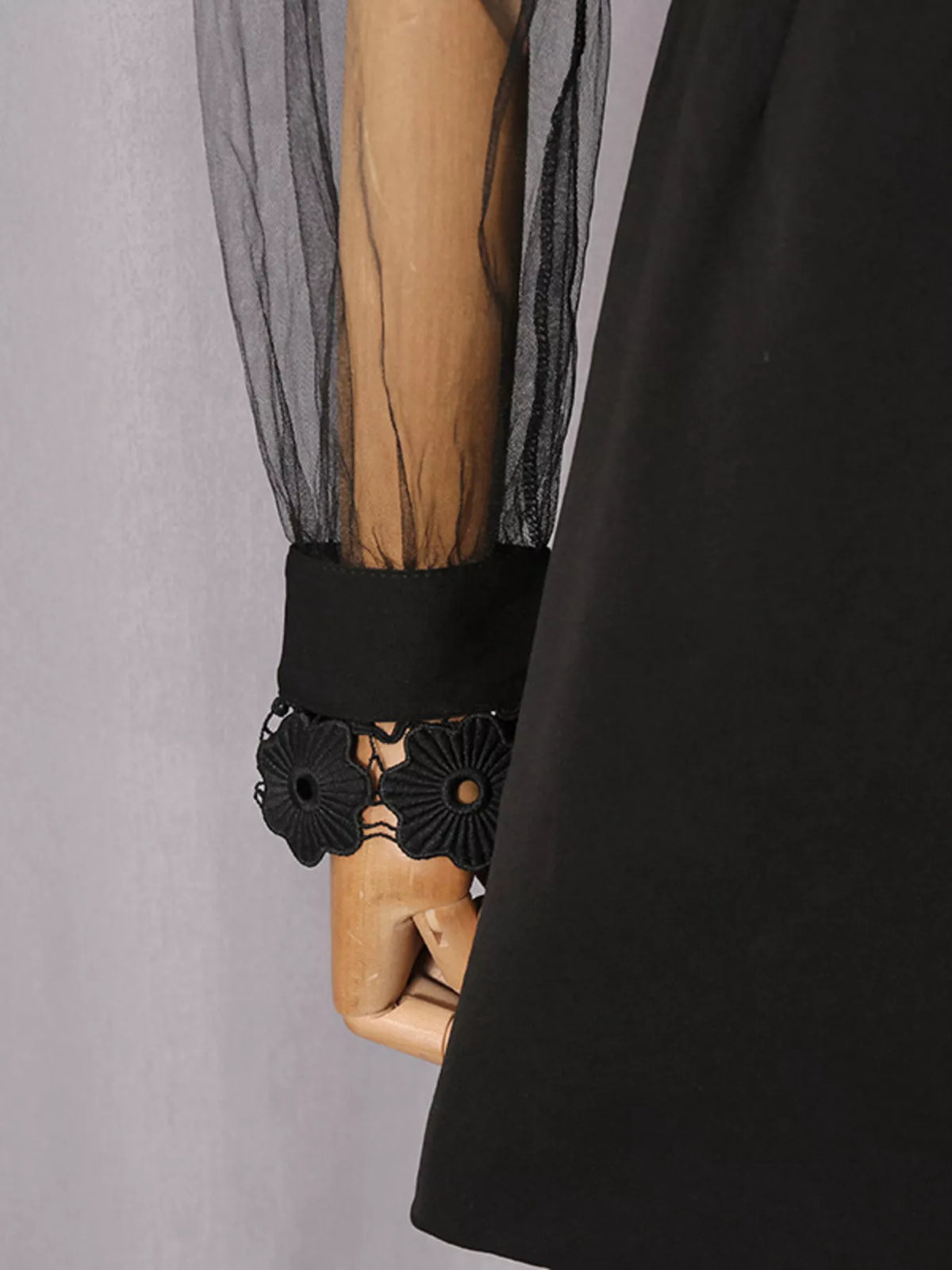 Women's Black Lace Sheer Sleeve Mini Dress - Black