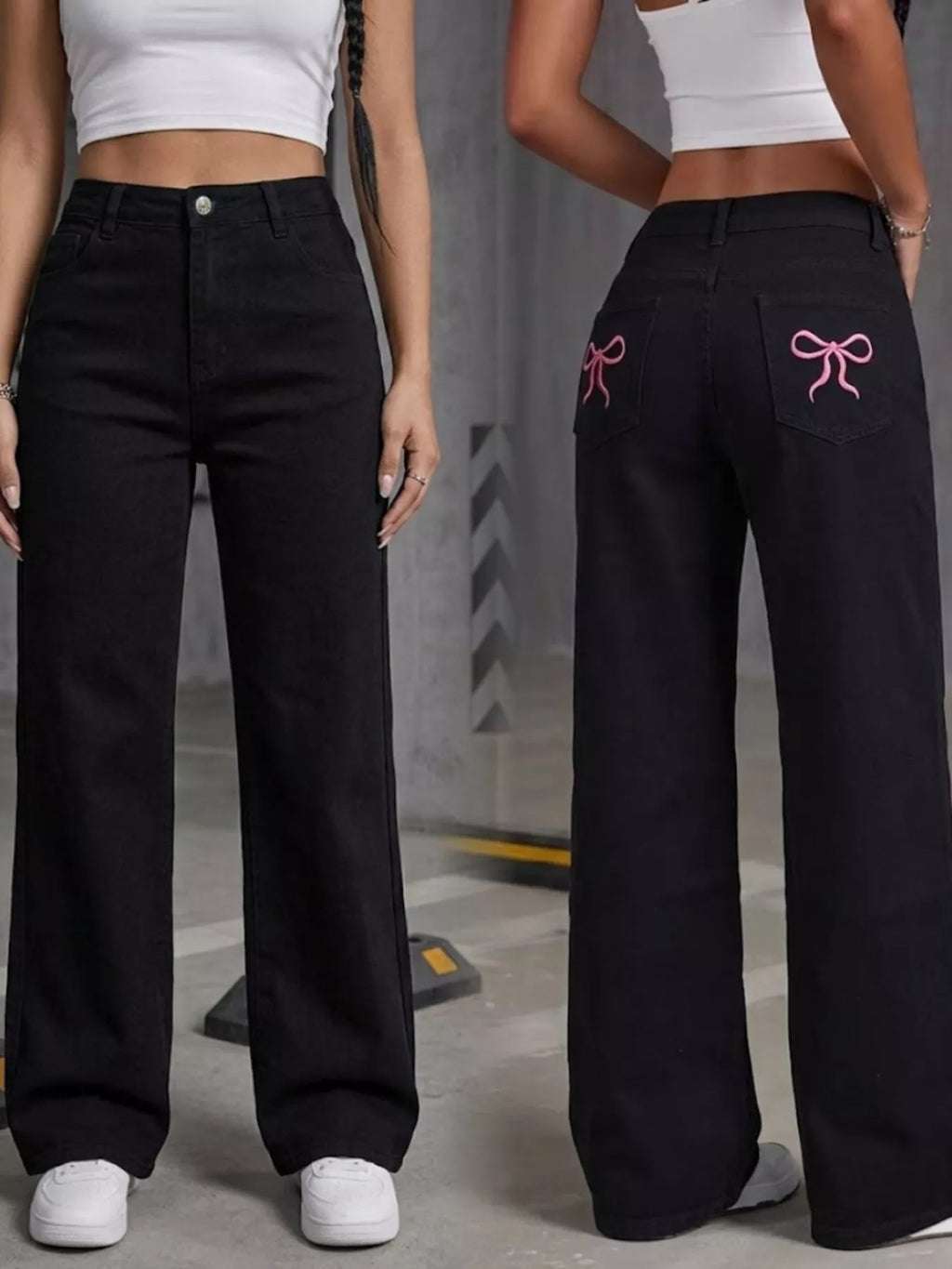 Women's Black High-Waisted Wide-Leg Jeans - Black