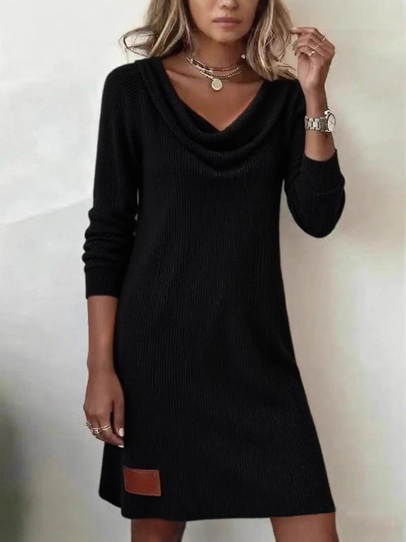 Women's European Cross-Border Amazon Independent Station New Autumn And Winter Women's Long-Sleeved Pile Collar Comfortable Casual Slim Dress