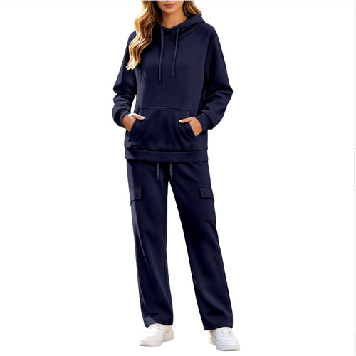 Hoodie Set Long-sleeve Sweatshirt With Fleece Lining And Matching Pants With Pockets Womens