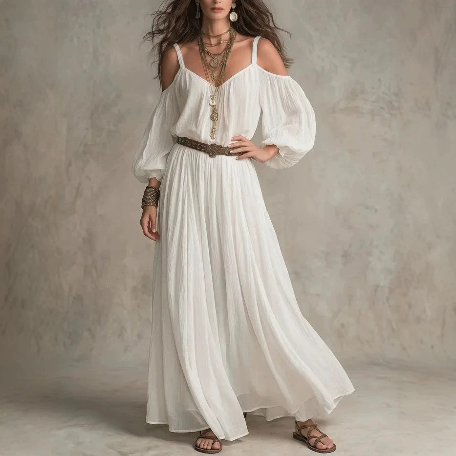 Women's Lightweight Pleated Off-shoulder Slip Dress