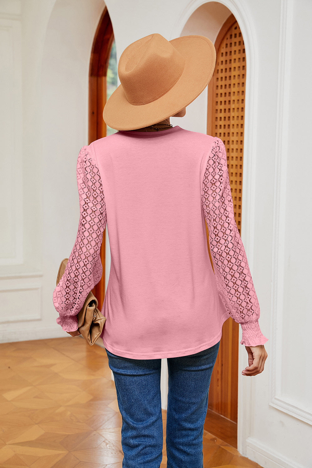 Women's Contrast V-Neck Long Sleeve Blouse