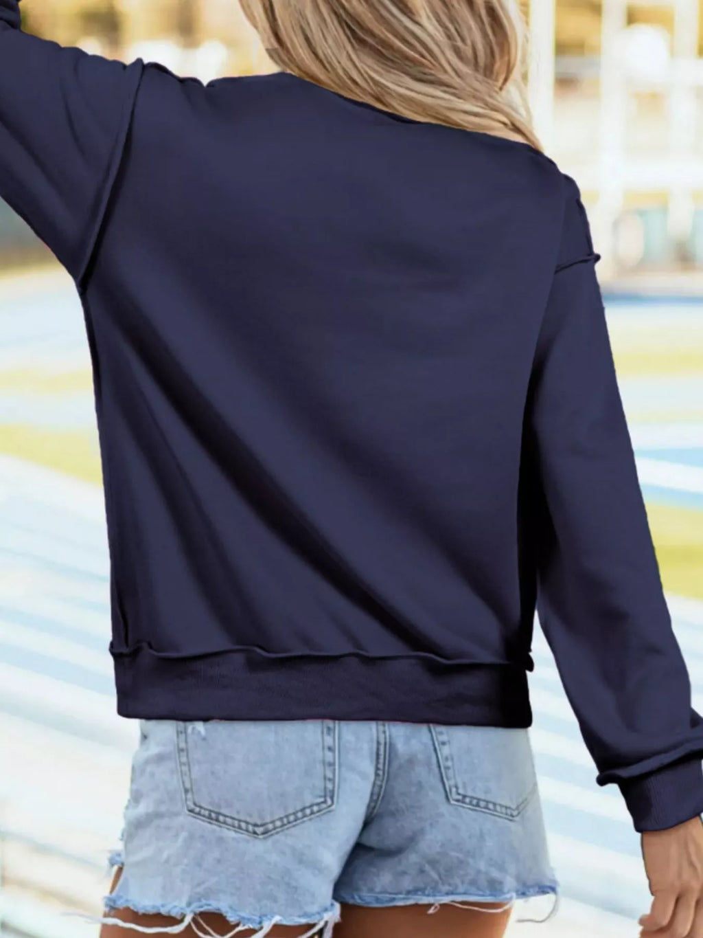 Women's Mock Neck Exposed Seam Long Sleeve Sweatshirt