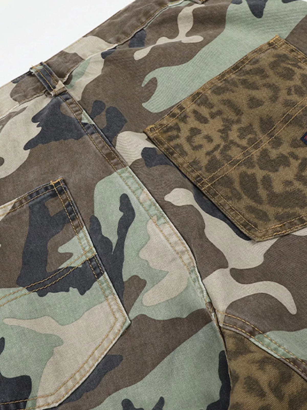 Men's Army Green Men's Camouflage Leopard Patchwork Cargo Pants - Army Green