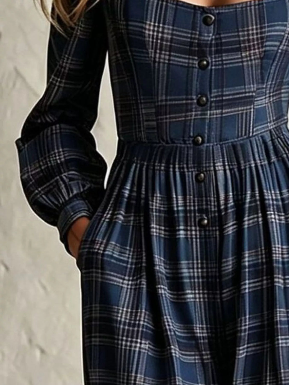 Women's Plaid Square Neck Long Sleeve Wide Leg Jumpsuit