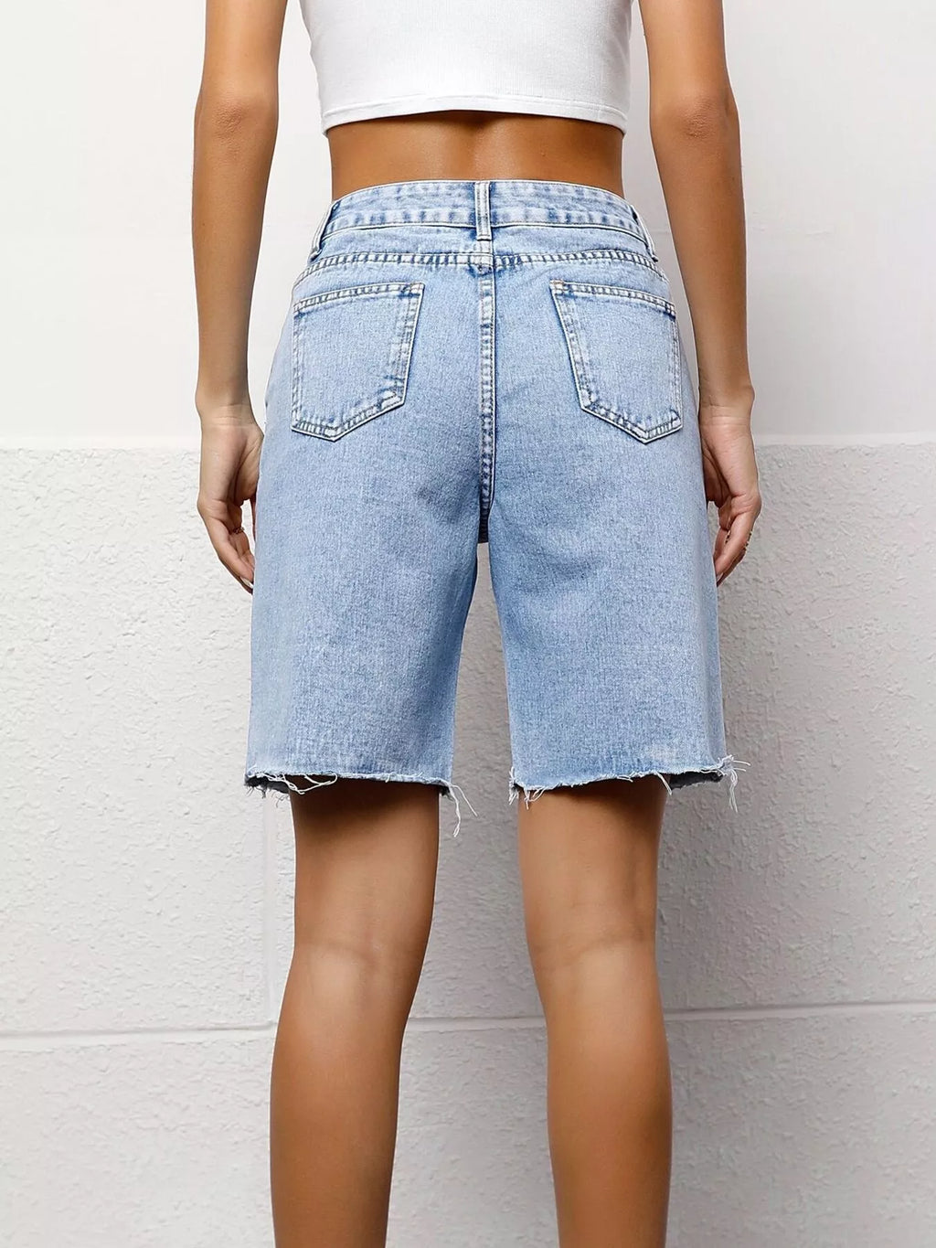Women's Blue High Waist Denim Shorts - Blue