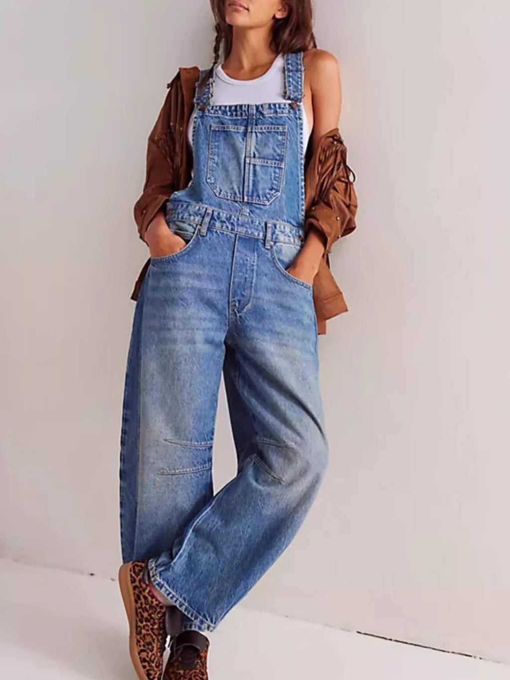 Women's Wide Strap Wide Leg Denim Overalls