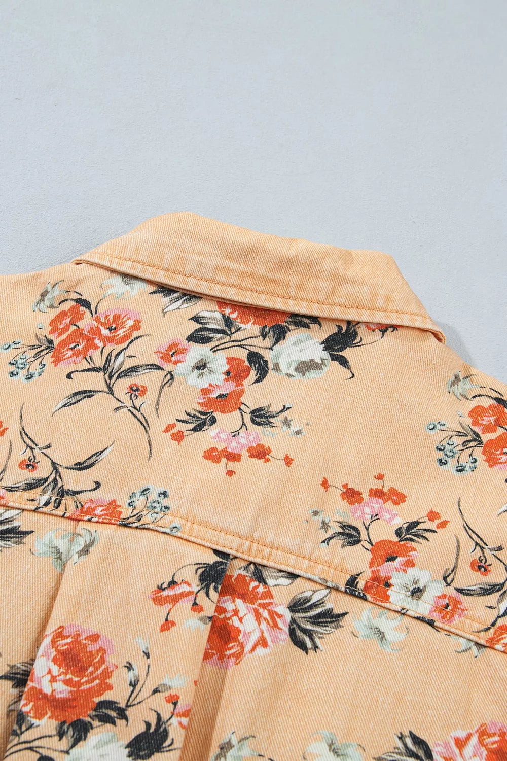 Women's Tan Floral Print Long Sleeve Denim Jacket - Tan