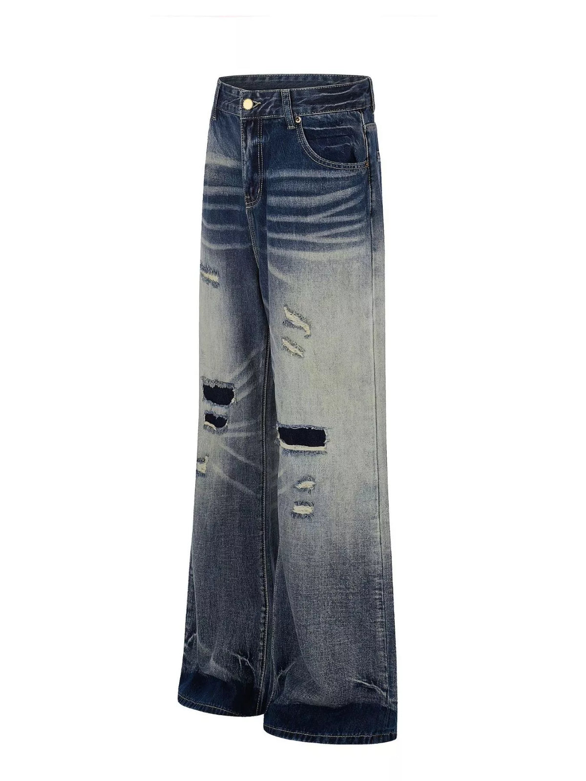 Men's Blue Men's Distressed Wide-Leg Bootcut Jeans, Plus Size - Blue