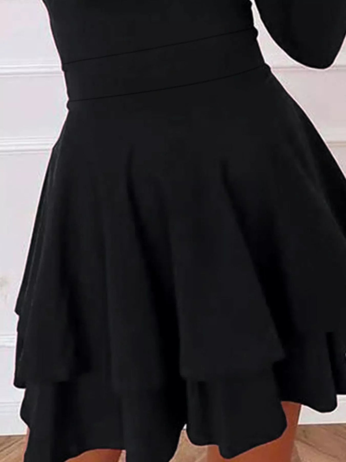 Women's V-Neck Long Sleeve Layered Ruffle Mini Dress