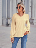 Women's Eyelet V-Neck Flounce Sleeve Blouse - Lemon
