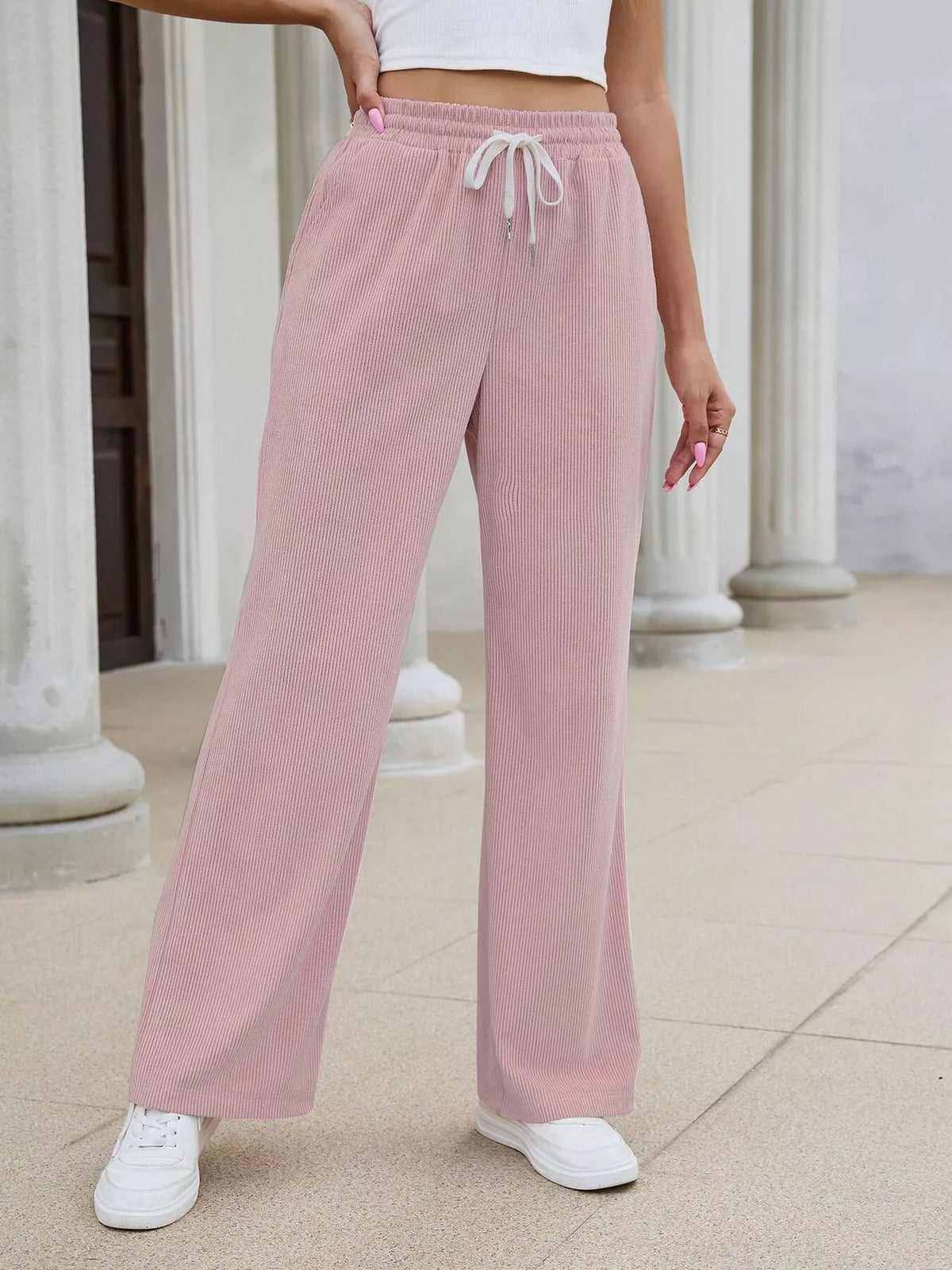 Women's High-Waisted Drawstring Wide-Leg Casual Pants