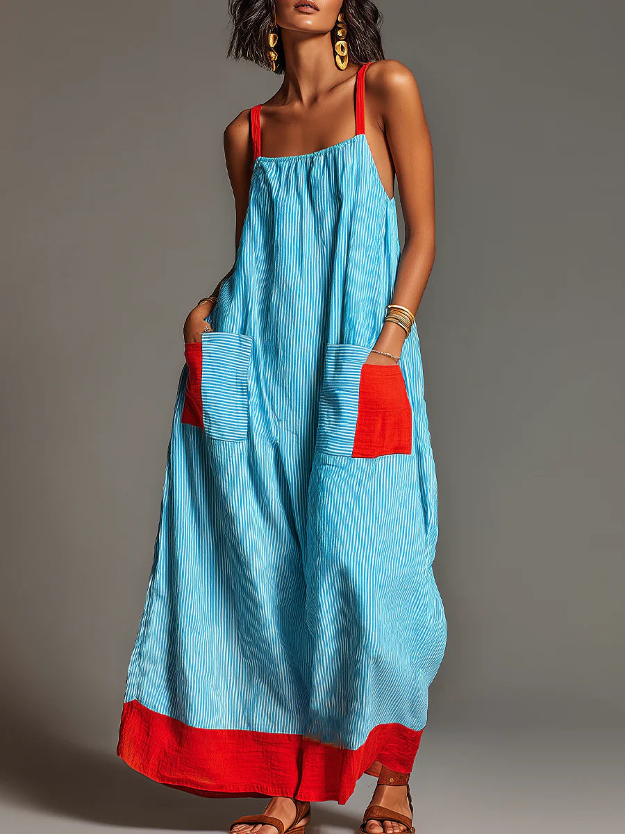 Striped High-end Slip Dress, New Summer Product, Elegant Long Dress For Women For Travel And Vacation