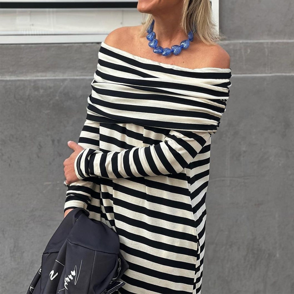Women's Casual Striped Off-shoulder Dress