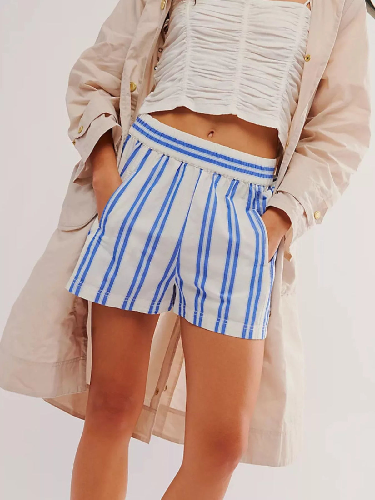Women's Striped Elastic Waist Casual Shorts