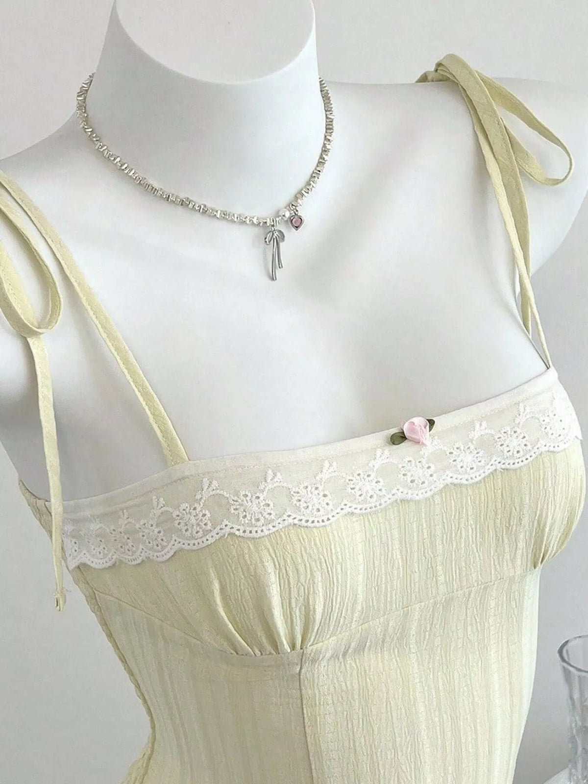 Lace-Trimmed Tie Shoulder Cami