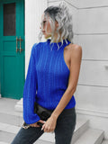Women's Cable-Knit Round Neck Asymmetrical Sweater - Royal Blue