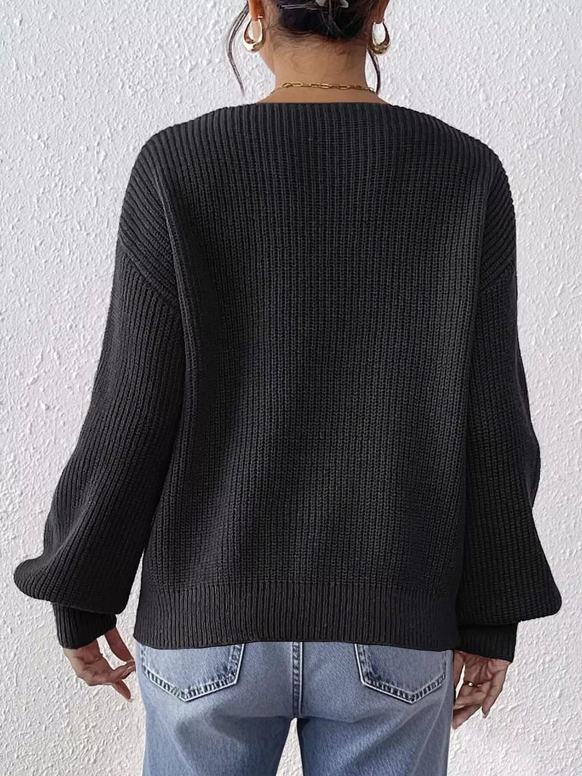Women's Bow-Tie Sleeve V-Neck Sweater
