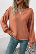Women's Pumpkin V-Neck Exposed Seam Sweater - Pumpkin