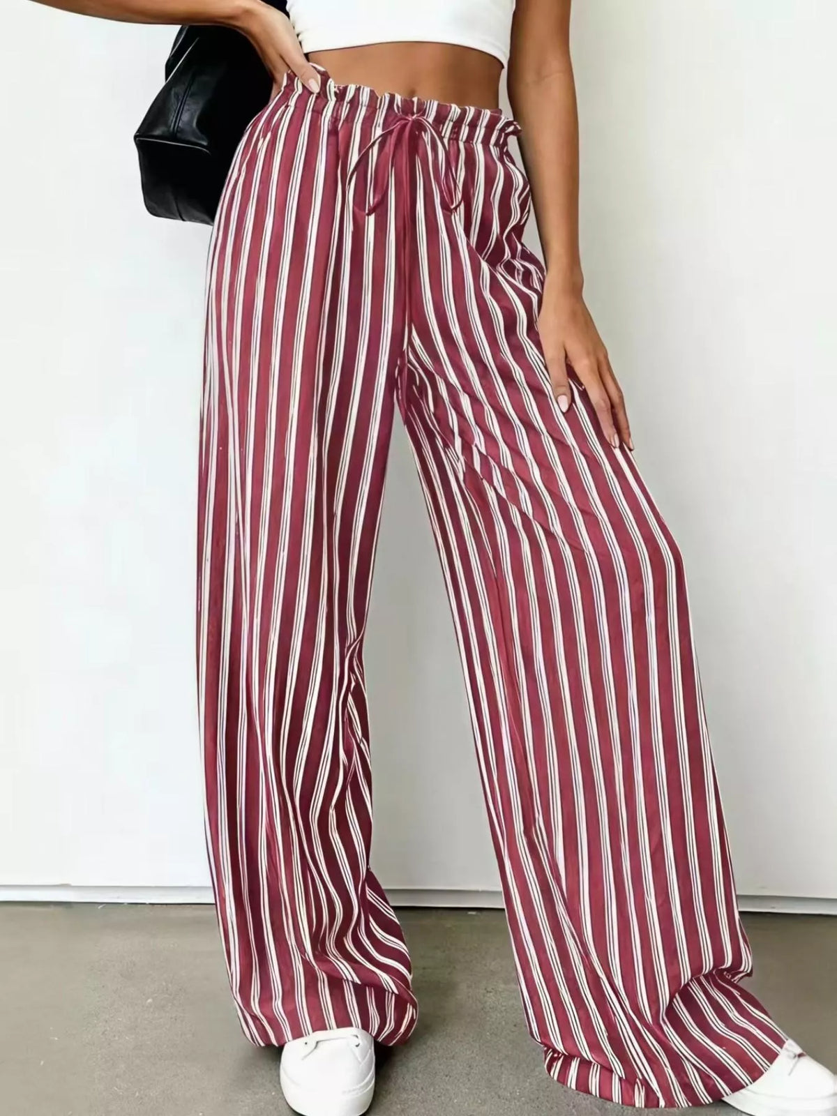 Women's Striped Wide-Leg Drawstring Pants