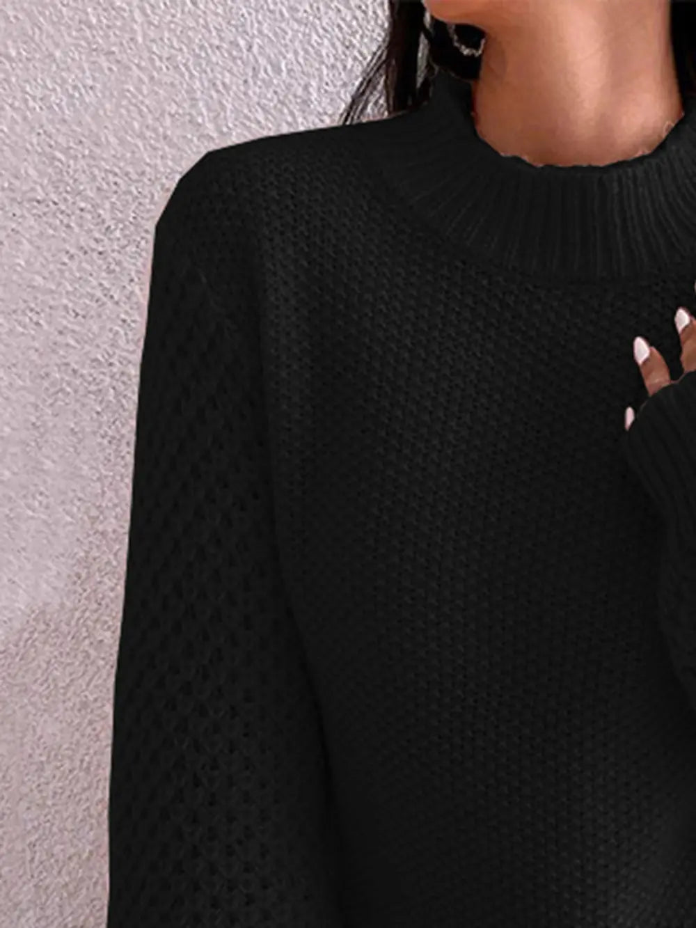 Women's Openwork Mock Neck Long Sleeve Sweater