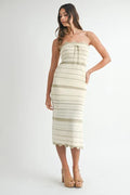 Women's LT TAUPE Contrast Striped Crochet Knit Midi Dress - LT TAUPE