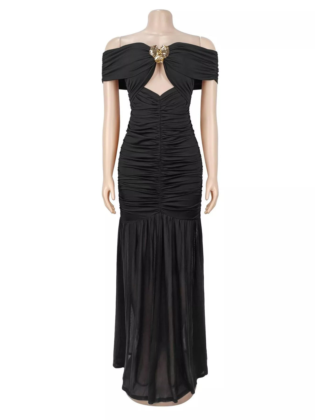 Women's Off-Shoulder Ruched Mermaid Maxi Dress