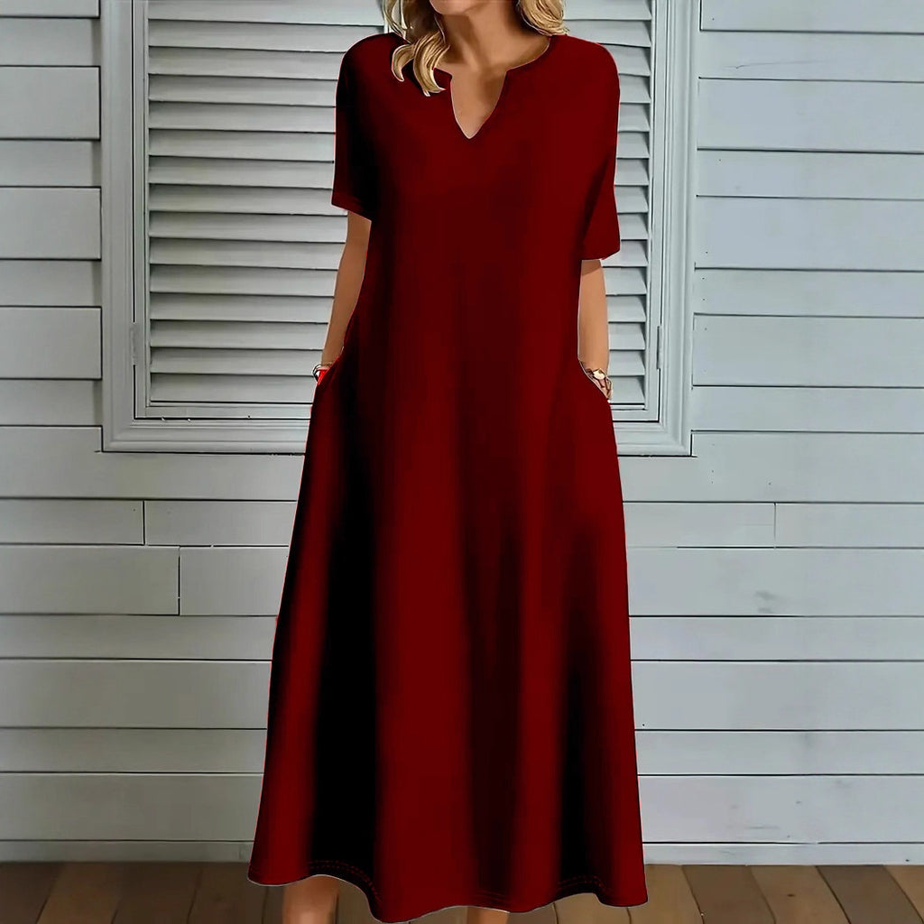Women's Solid-Color V-Neck Summer Dress